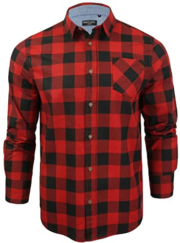 BRAVE SOUL Mens Jack Long Sleeve Check Shirt - Red -Black-Small