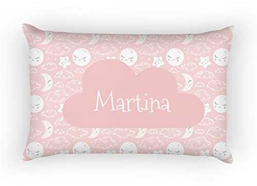 SAQUITOMAGICO Cojin/Almohada para Bebe Personalizado con su Nombre.Nuevos Modelos.-Muy Suaves (Lunas Rosas)