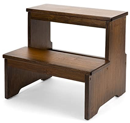 StrongTek Bambus-Zweistufenhocker für Erwachsene und Kinder, Betthocker mit Rutschfester Unterseite, belastbar bis 160 kg für Küche, Bad und Schlafzimmer