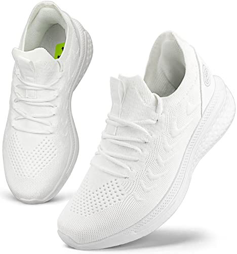 Giniros Womens Trainers Athletic Running Shoes Gym Trainers Walking Sneakers Lightweight Tennis Sports Shoes Soft Ladies Trainers White 36