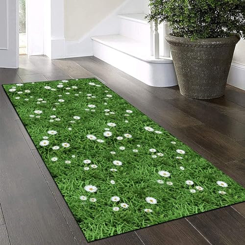 Yinghesheng Teppich Läufer Flur Küche Waschbar rutschfest 40x140cm,3D Muster Lang Küchenteppich Flurteppich Teppich Fur Korridor Wohnzimmer Schlafzimmer Meterware Anpassbar,Grass Green