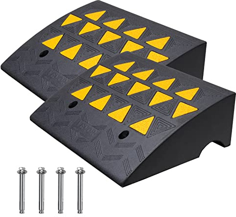 VEVOR Rubber Curb Ramp, 6 Rise Height 2 Pack, Heavy-Duty 33069 lbs/15 T Capacity Threshold Ramps, 19 L x 15 W Driveway Ramps with Stable Grid Structure for Cars, Wheelchairs, Bikes, Motorcycles