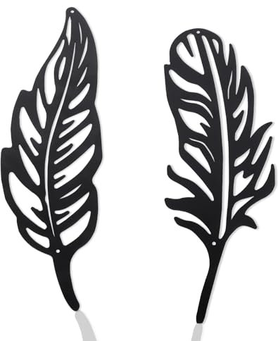 Zercart Feather Metal Wall Art Decor, 2Pcs Black Metal Art Wall Decoration Black Feather Metal Hanging Decor for Kitchen Garden Living Room Bathroom Outdoor Garden Decoration 28.5x11.5cm