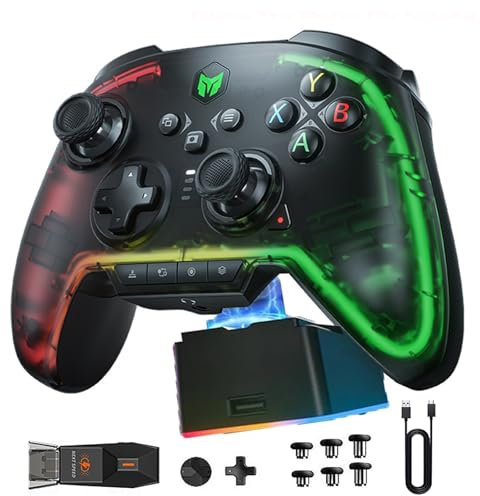 BIGBIG WON Wireless Controller, Rainbow 2 Pro RGB PC Controller Bewegungsziel, Hall Effekt Trigger, ALPS Joystick, 3.5mm Audio, Gamepads APP Kompatibel mit Android/iOS/PC Windows10&11/Switch