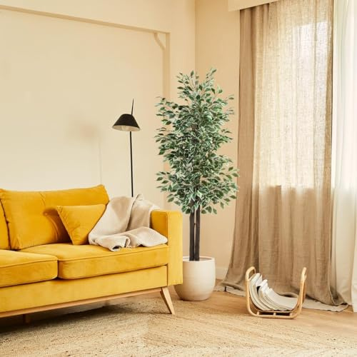BLAINE | Tvåfärgad ficus 180 cm | Dekorativa konstväxter | Stor konstväxt | Konstväxter för inom- och utomhusbruk | Realistisk dekorativ konstväxt för hemmet