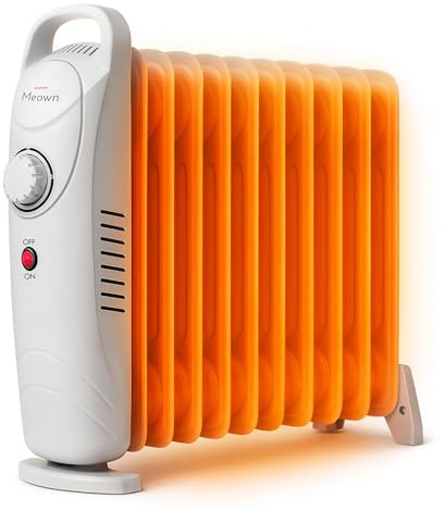 Meown 11-Fin Oil Filled Radiator Heater, Portable Electric Room Heater with Adjustable Thermostat, Overheat & Tipover Protection, Silent Operation & Carry Handle, Energy-Efficient Home, Office Heating