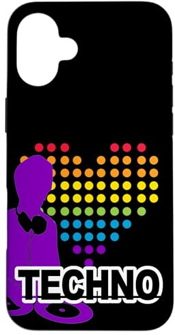 DJ con tocadiscos y corazón, tambor y bajo, tecno Carcasa para iPhone 16 Plus