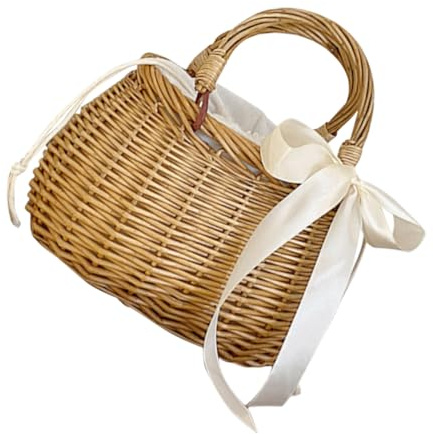 HANABASS Cestino da Picnic Stile in Vimini Intrecciato a Mano e Trasportare Frutta Manico Pratico e Finitura Artigianale, per Conservare Alimenti