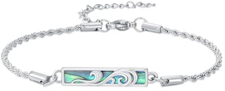 Qyvit Wave Bracelet 925 Sterling Silver Abalone Shell Bar Ocean Wave Bracelet Ocean Jewelry Beach Gifts for Women