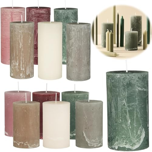 LS-LebenStil Exklusive Stumpenkerzen 14x6,8cm Ribe Rustik Grün/Moosgrün - Made in EU - Unparfümiert - lange 64 Stunden Brenndauer - Ohne Duft - Blockkerzen Kerzen für Haushalt Feiern Gastronomie