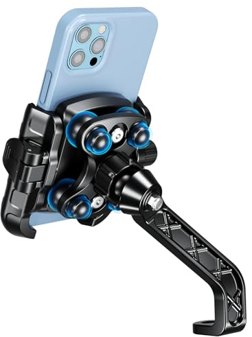 MidingChai Soporte Movil Moto Retrovisor Antivibración Soporte Telefono Moto Rotación 360°, Porta Movil Motocicleta Ajustable para iPhone 17/16/15/14/Promax/Samsung/Xiaomi 5,4 a 7,2’’
