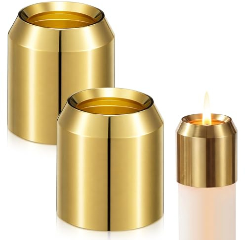 Tuanse 2 Pcs Solid Brass Candle Followers Paschal Candle Toppers Burner for 2 Diameter Advent Candles for Advent Wreath Classical Church Goods Prevent Dripping
