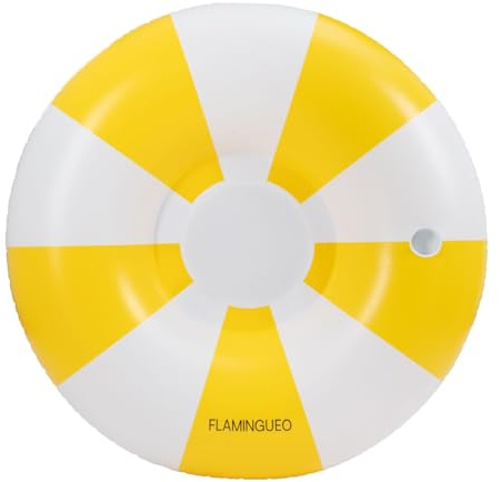 Flamingueo badring för vuxna - För strand och pool - Mugghållare - Donutform - Slitstarkt PVC - Dubbelventil - Tvåfärgat design - Gult
