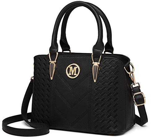 Miss Lulu Handbag for Women, Woven and Chevron Pattern, M Logo on The Front, Top Handle or Shoulder Bag