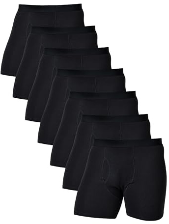 Comfneat Men's 7-Pack Boxer Briefs Super Stretchy Cotton Spandex Comfy Underwear (Black Pack-7, L)