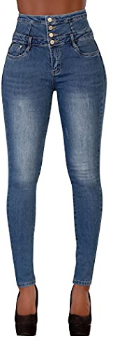 Glook Jeans Donna Vita Alta, Elasticizzati Comodo Tessuto di Cotone, Skinny Gamba Sottile (S, Denim Blu Sbiadito)