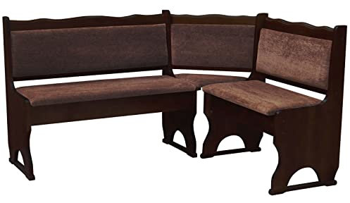 k koma Imbottitura Panca angolare in legno di pino, colore noce con imbottitura in legno massello – marrone (120 x 140)