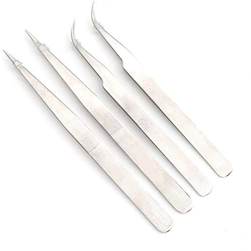 Tandad Pincett 4-pack Precisionsarbete Böjd och Rak Antistatisk Pincett med Tandade Ändar for Elektronik Reparation Modellbyggare Hobbyist