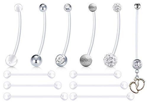 AceFun 6pcs Bauchnabelstecker Schwangerschaft Bauchnabel Piercings lang Bioflex Banane Piercing Sport Flexibel Kunststoff 14g Bauchnabelpiercings 25mm 32mm 35mm 38mm