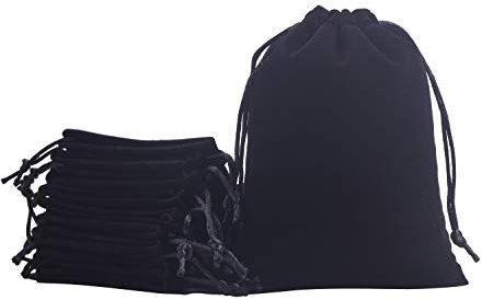 KONMAY 10 sacchetti grandi in velluto con coulisse, colore nero, 20 x 25 cm, per gioielli, regali, bomboniere