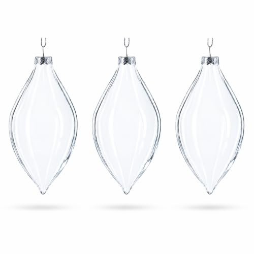 Set of 3 Oval - Icicle Clear Blown Glass Christmas Hanging Ornament 5.4 Inches (137 mm)