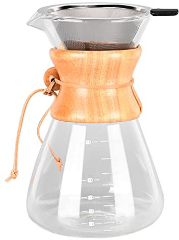 Pour Over Coffee Maker, cafetera con gotero para café, jarra de vidrio sin papel, cafetera con filtro de acero inoxidable y funda de madera para viajes a casa(800ml)