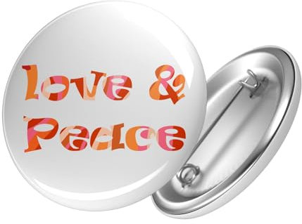 Huuraa Button Love & Peace 70s Liebe Ansteck Pin 59mm mit Friedens Motiv Geschenk Idee für Freunde und Familie