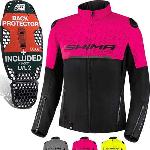 SHIMA DRIFT Motorrad Jacke Damen mit Protektoren AIRFORCE Rückenprotektor Motorradjacke Sommer Schulter Protektor Ellbogen Textiljacke Schutzjacken Protektorenjacke Stadt (Frauen, Rosa, S)