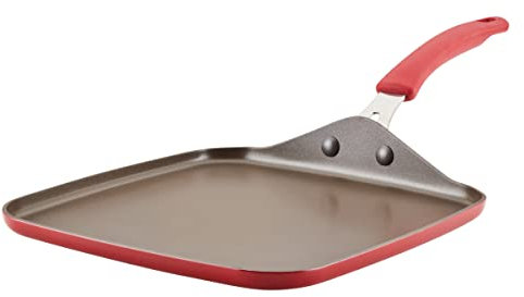Rachael Ray Cook + Create Nonstick Stovetop Griddle/Grill Pan, Square, 11 Inch, Red