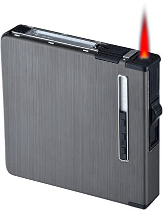 CAM2 Cigarettfodral med tändare, bilutmatning, rymmer 20 cigaretter, elegant design cigarettlåda med elektronisk tändare uppladdningsbar (svart tråddritning)