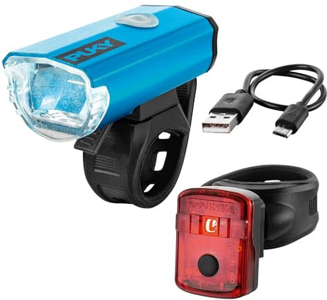 PUKY LUMI LED-Frontscheinwerfer & Rücklicht-Set | Seitliche Sichtbarkeit | Werkzeuglose Montage | Für 20 Fahrräder & LS-PRO | StVZO-Zugelassen | Micro-USB Aufladbar | Flexibles Design | Farbe Blau