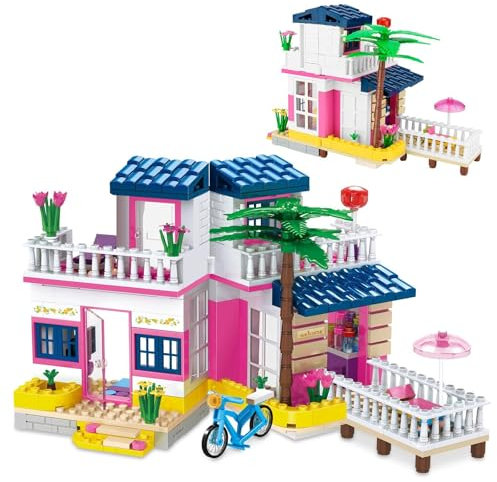 QLT Friends Mädchen Haus Klemmbausteine Baukasten, 360PCS Große Villa Bausteine Stadt Familie Strandhaus Modell Spielzeug Set, STEM Mädchen Spielzeug für Kinder im Alter von 6-12 Jahren