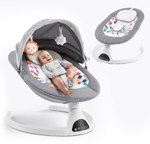 Soobaby Baby Swing for Infants,Electric Swing for Babies,Portable Swing for Baby Boy Girl,Remote Control Indoor Baby Rocker with 5 Sway Speeds,Music and Bluetooth,Deep Gray