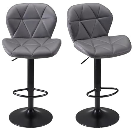 WangPangzi Barhocker 2er Set,höhenverstellbar mit lehne barstuhl, Küchenstühle Mit Fußstütze, Kunstleder Stahl,Gepolsterter Sitz, Für Tresenhocker, Wohnküchen, Hotels, Bar Hocker (Grau)