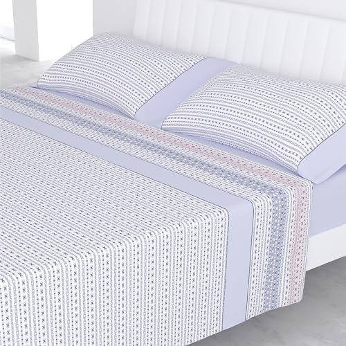 Liniva Home Juego de Sábanas Estampadas de Verano Algodón/Poliéster (Cama 160cm (2 Almohada), Venecia-Lila)