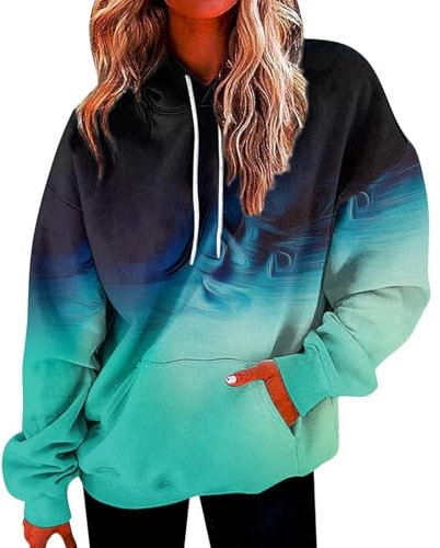 HOOUDO Tagesangebote Heute Sale Langärmliges Sweatshirt für Damen mit Taschen mit Buchstaben-Farbverlauf und Kapuzenpullover Damen Pullover Langarm Turtleneck Sweater Damen Dam Mein Bestellung Sale
