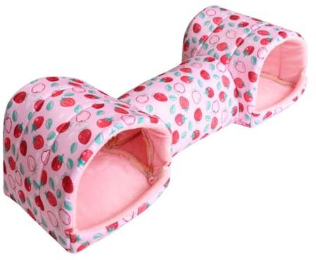 LOVIVER Tunnel et lit pour cochons d'Inde, pour Hamster, Maison pour Petits Animaux, lit pour Petits Animaux, Chinchilla, Fraise Rose