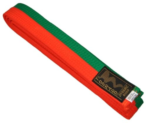 TEKKA BUDO Ceinture d'arts martiaux Orange/Vert Divisé au milieu 2 couleurs – Ceinture Budo à moitié rayée, karaté, judo, taekwondo, ju-jutsu – 220 cm