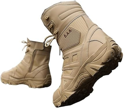 Botas De Senderismo Ligeras Y Antideslizantes para Hombre, Botas De Combate Impermeables Y Transpirables con Cremallera Lateral Y Caña Alta para Hombre, Botas De Desierto Ligeras(Brown,43 EU)