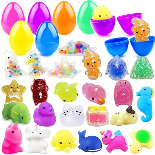 Edmirfun 24 œufs de Pâques pré-remplis de Mochi Squishy, œufs Jouets Sensoriels Anti-Stress, Garniture de Panier de Pâques, Chasse aux Oeufs De Pâques,Cadeau de Paques pour Garcons Filles
