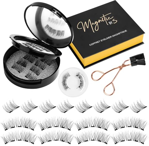 8 Paia Ciglia Finte Magnetiche Naturali, Ciglia Finte Magnetiche Riutilizzabili con Applicatore, Riutilizzabili Kit Estensione Ciglia Completo
