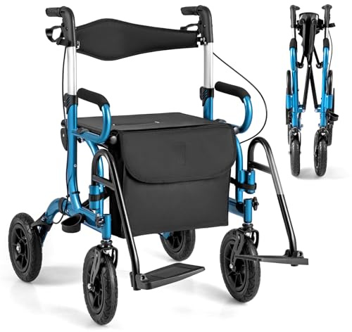 HOMASIS Deambulatori a 4 Ruote Pieghevole, Leggero/Facile da Piegare/Sedile Regolabile in Altezza, Rollator Deambulatore, Ausili per la Deambulazione per Disabili, Anziani (Blu)