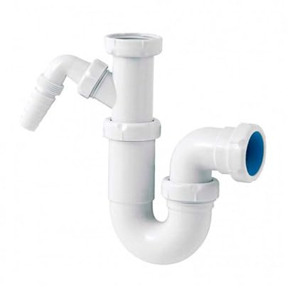CABLEPELADO Sifón para Fregadero con Conexión para Lavavajillas o Lavadora | Tubo Desagüe Universal 1½ + Salida ¾ | Incluye Juntas de Sellado | PVC Blanco de Alta Resistencia