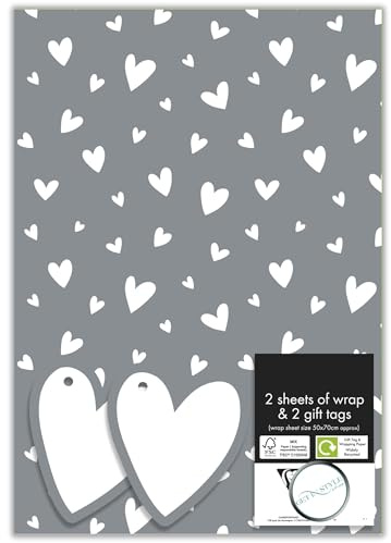 2 Sheets of Gift Wrapping Paper 50cm x 70cm & 2 Tags – Bundled by GetInStyle Shop (Silver)