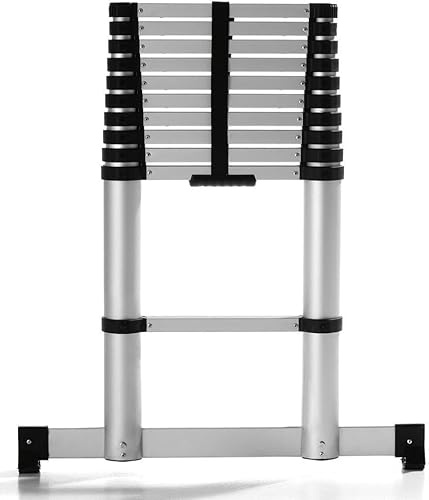 Premium Alu Teleskopleiter TÜV geprüft Softclose – Arbeitshöhe 4,04, belastbar bis 150 kg - platzsparend einfahrbar, mit Anti-Rutsch & breitem Standfuß