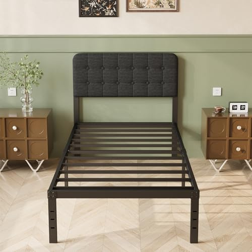 Lutown-Teen Rete Letto Singolo 90x200 cm con Testiera Imbottita Curva, Altezza 36 cm, Letto Singolo con Contenitore 90x200 cm con Rete A Doghe in Metallo, Spazio Sottostante, Montaggio Facile, Nero