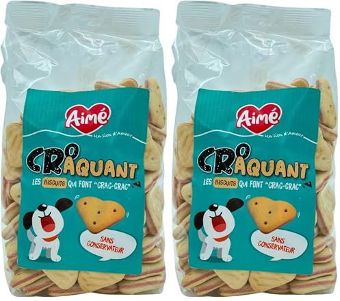 Aimé | Biscuits pour Chien Mini-Bouchées | Enrichi en Vitamines A, D3 et E | Croquettes pour Chiens de Toutes Tailles | Sac de 500 g (Lot de 2)