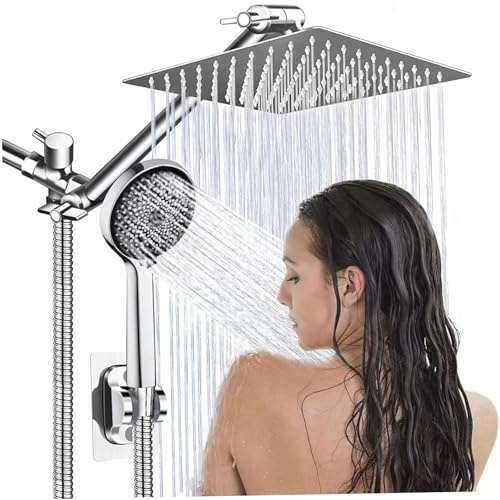 Pommeau de douche avec tuyau, pomme de douche à effet pluie avec jet combiné pour maison hôtel, pomme argentée
