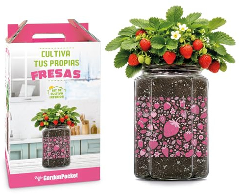 Kit Cultivo Fresas Interior – Maceta con Semillas, Sustrato, Fertilizante y Pulverizador – Regalo Original para Casa y Cocina – Garden Pocket