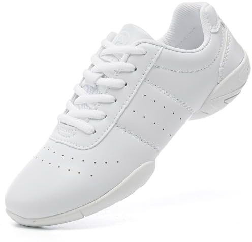 WUIWUIYU Women's Girls' Lace-Up Gym Sport Training Cheerleading Dance Shoes Size 4 UK White(Rubber Sole)